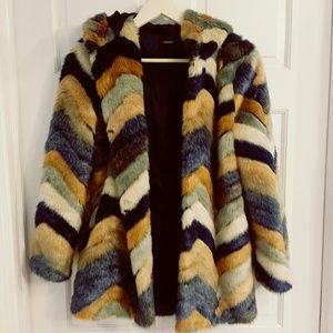 Forever 21 Chevron Faux Fur Coat